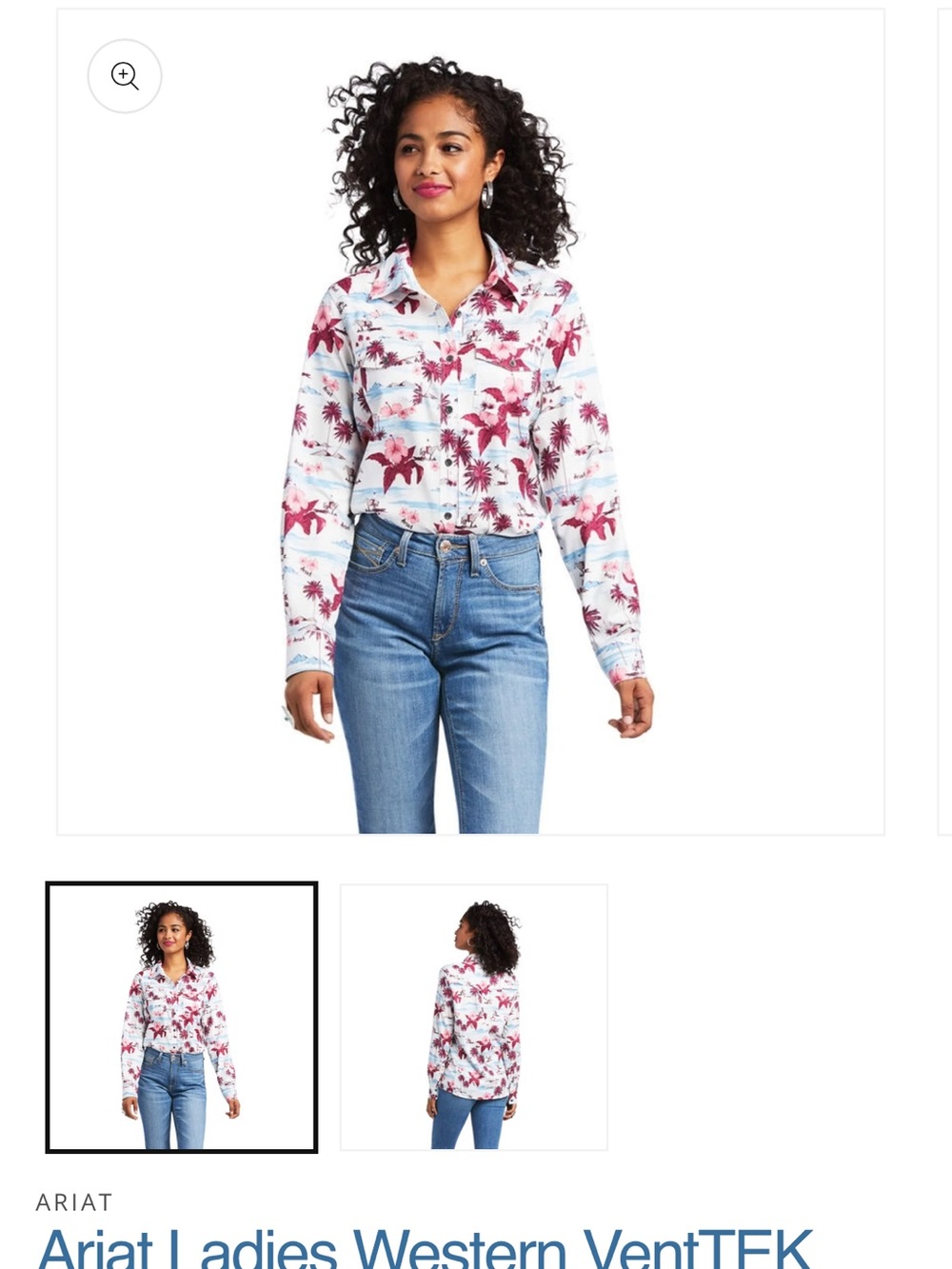 Ariat Women's White Button-Down Shirt with Pink Floral Print
